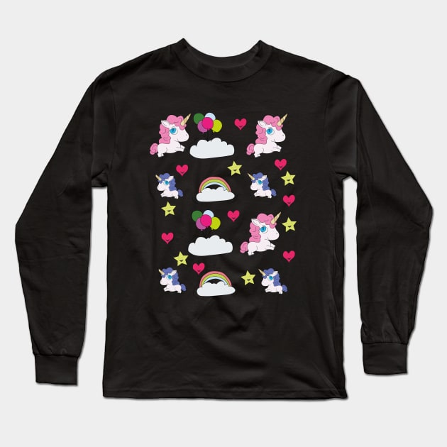 Cute unicorns, clouds, stars and hearts Long Sleeve T-Shirt by DiegoCarvalho